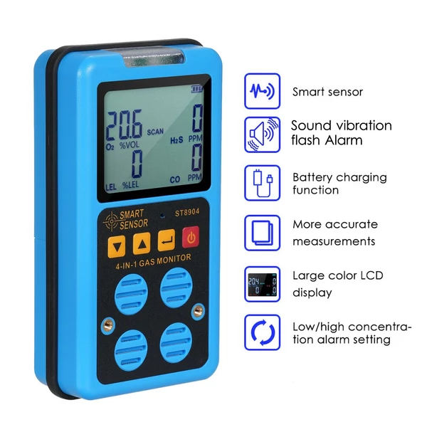 SMART SENSOR 4 az 1-ben gázmonitor újratölthető