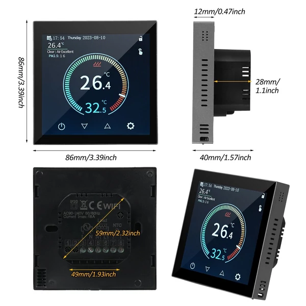 HYT001 Inteligens WIFI fűtési termosztát, hőmérséklet szabályozó APP Vezérlő érintőképernyős heti programozható -Típus 1