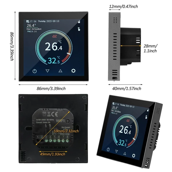 HYT001 Inteligens WIFI fűtési termosztát, hőmérséklet szabályozó APP Vezérlő érintőképernyős heti programozható - Típus 2