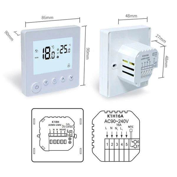 Hőmérséklet-szabályozó LCD háttérvilágítás Hét/idő kijelző Beltéri célhőmérséklet beállítása Energiatakarékos üzemmódok - Típus 1