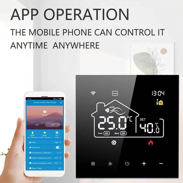 Tuya WiFi Intelligens Beltéri Központi légkondicionálás termosztát padlófűtés Minden az egyben Hőmérséklet szabályozó Digitális Kijelző APP vezérlés - Fekete
