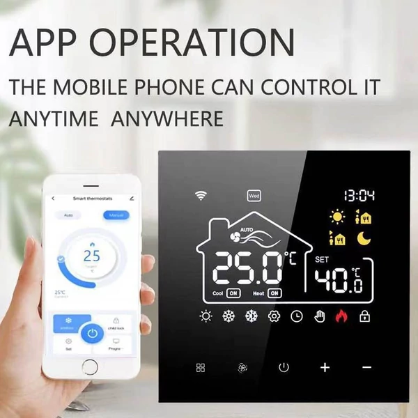 Tuya WiFi Intelligens Beltéri Központi légkondicionálás termosztát padlófűtés Minden az egyben Hőmérséklet szabályozó Digitális Kijelző APP vezérlés - Fekete