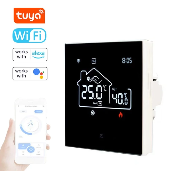 Tuya WiFi Intelligens Beltéri Központi légkondicionálás termosztát padlófűtés Minden az egyben Hőmérséklet szabályozó Digitális Kijelző APP vezérlés - Fehér