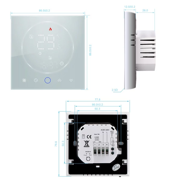 Intelligens Tuya termosztát digitális programozható LED-kijelző hőmérséklet-szabályozó - 16A elektromos fűtéshez, normál