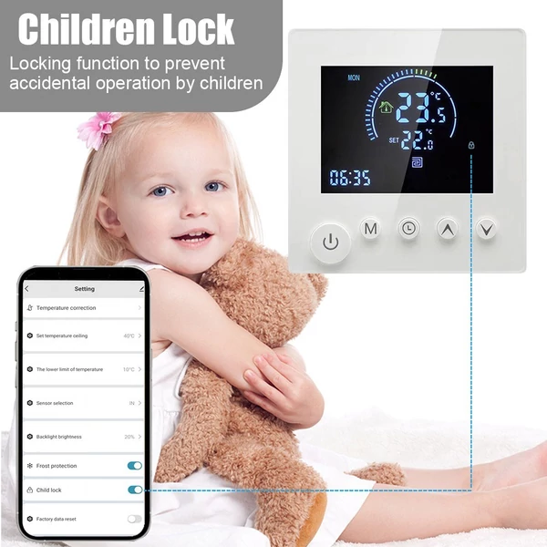 Tuya Smart digitális termosztátos programozható NTC érzékelő LCD kijelzős hőmérséklet-szabályozóval - elektromos fűtéshez, WiFi