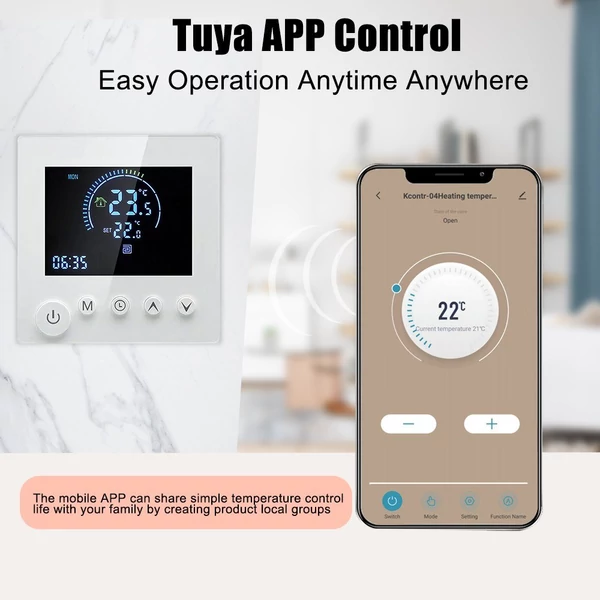 Tuya Smart digitális termosztátos programozható NTC érzékelő LCD kijelzős hőmérséklet-szabályozóval - elektromos fűtéshez, WiFi