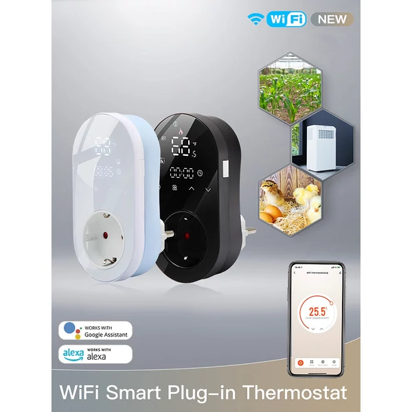 WiFi intelligens LED termosztát csatlakozó 16A tenyésztési inkubációs állandó hőmérsékletű energiatakarékos időzítő aljzat - Fehér