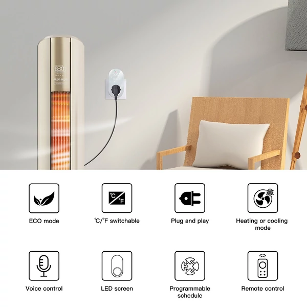 WiFi intelligens LED termosztát csatlakozó 16A tenyésztési inkubációs állandó hőmérsékletű energiatakarékos időzítő aljzat - Fehér