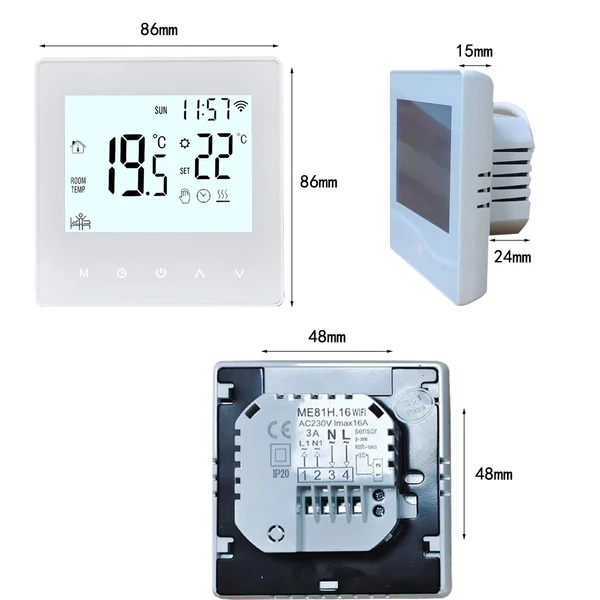 Intelligens Tuya WiFi termosztát digitális programozható LCD kijelzős hőmérséklet-szabályozó - Kék, vízmelegítéshez 3A