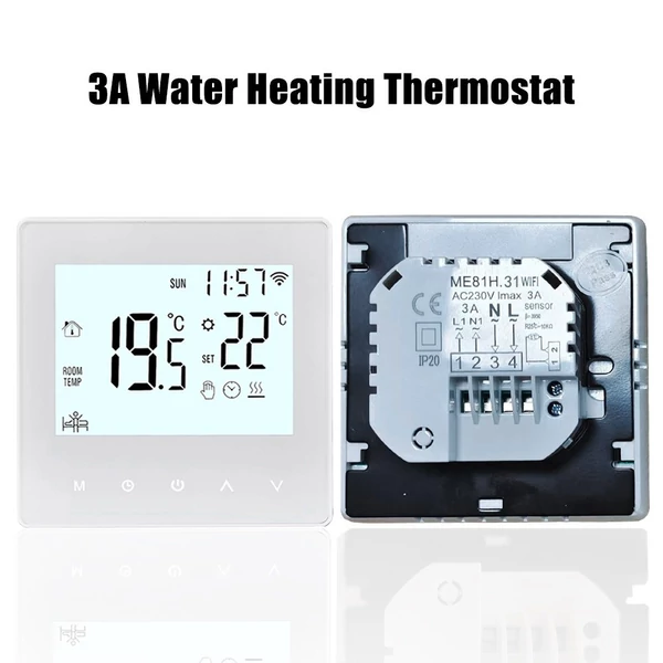 Intelligens Tuya WiFi termosztát digitális programozható LCD kijelzős hőmérséklet-szabályozó - Kék, vízmelegítéshez 3A