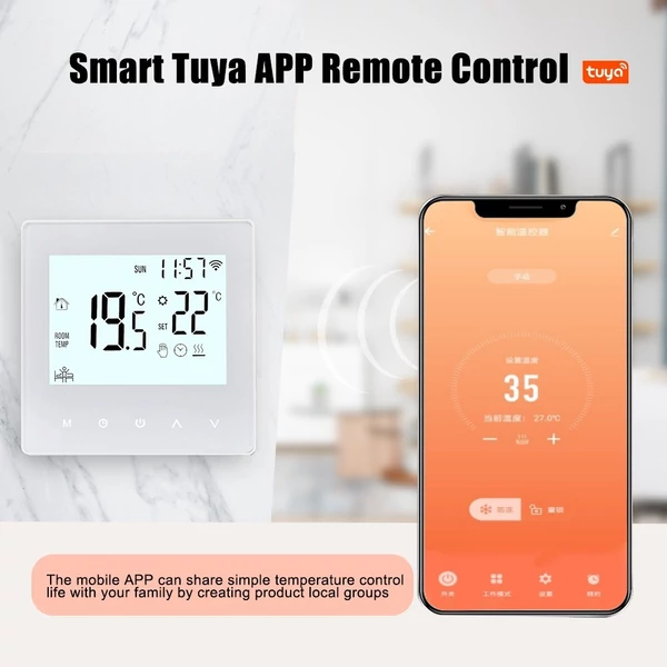 Intelligens Tuya WiFi termosztát digitális programozható LCD kijelzős hőmérséklet-szabályozó - Fehér, elektromos fűtéshez 16A