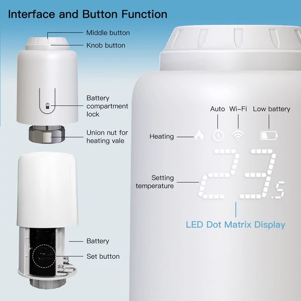 Tuya WiFi termosztatikus radiátorszelep intelligens vezeték nélküli alkalmazás-vezérlő hőmérséklet-szabályozó, kompatibilis az Alexa Amazon Google Home szolgáltatással