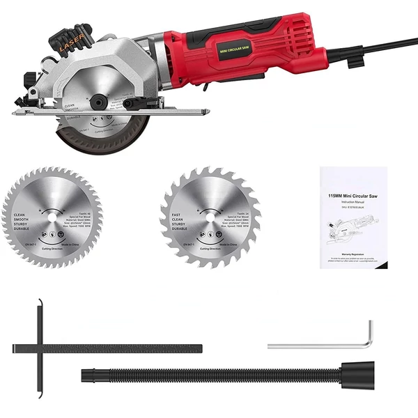 120V 580W 115MM mini körfűrész 24 és 48 TCT penge lézervezető fa PVC csővágáshoz
