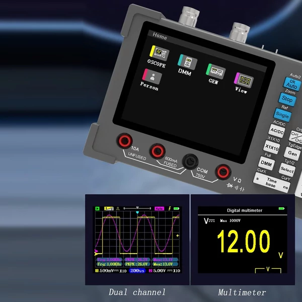 3 az 1-ben oszcilloszkópos multiméter jelgenerátor 3,2 hüvelykes IPS kijelző 120Mhz sávszélesség 250MSa/s mintavételi sebesség, kétcsatornás