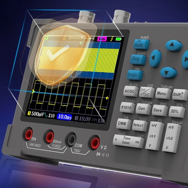 3 az 1-ben oszcilloszkópos multiméter jelgenerátor 3,2 hüvelykes IPS kijelző 120Mhz sávszélesség 250MSa/s mintavételi sebesség, kétcsatornás