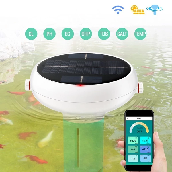WiFi Intelligens 7 az 1-ben PH ORP EC Összes oldott szilárdanyag sótartalom Hőmérséklet Klór teszt mérő úszómedence víztesztelő online elemző napenergiával működő
