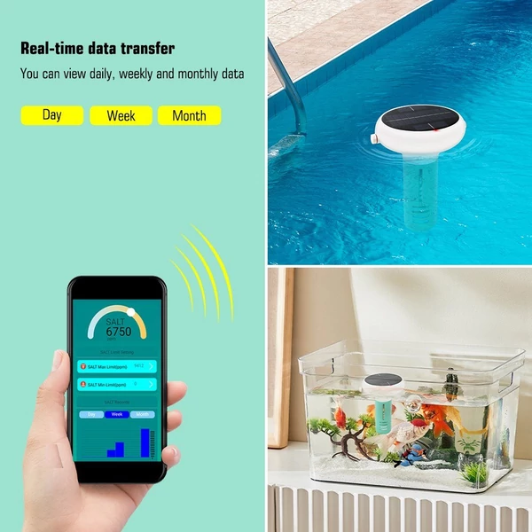 WiFi Intelligens 7 az 1-ben PH ORP EC Összes oldott szilárdanyag sótartalom Hőmérséklet Klór teszt mérő úszómedence víztesztelő online elemző napenergiával működő