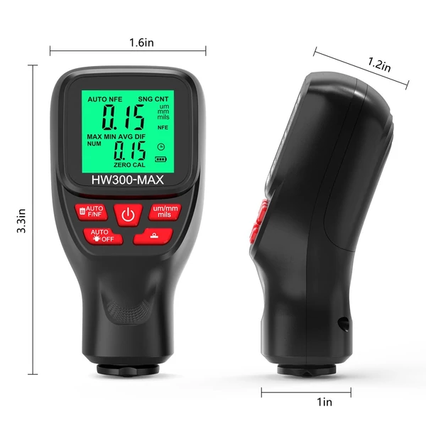 0-2000 UM nagy pontosságú LCD digitális autófólia, festékbevonat vastagságvizsgáló három szondamód nullázási kalibrációs funkcióval - Fekete