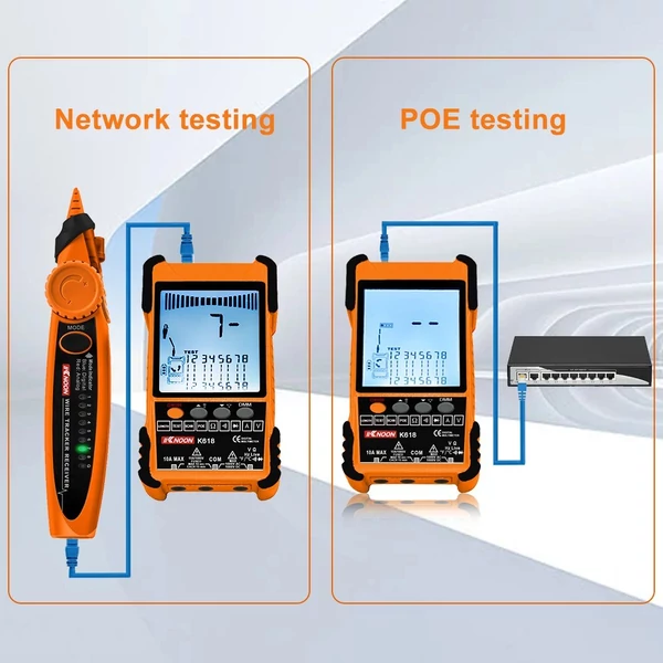 KKNOON K618 500M kézi hordozható kábeltesztelő LCD-kijelzővel, analóg/digitális keresési POE teszt 3 ID párosítási tartozékkal