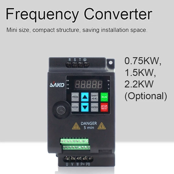 3 fázisú, 380 V-os vektorinverteres VFD változó frekvenciájú átalakító fokozatmentes motorfordulatszám szabályozáshoz - 1,5 kW