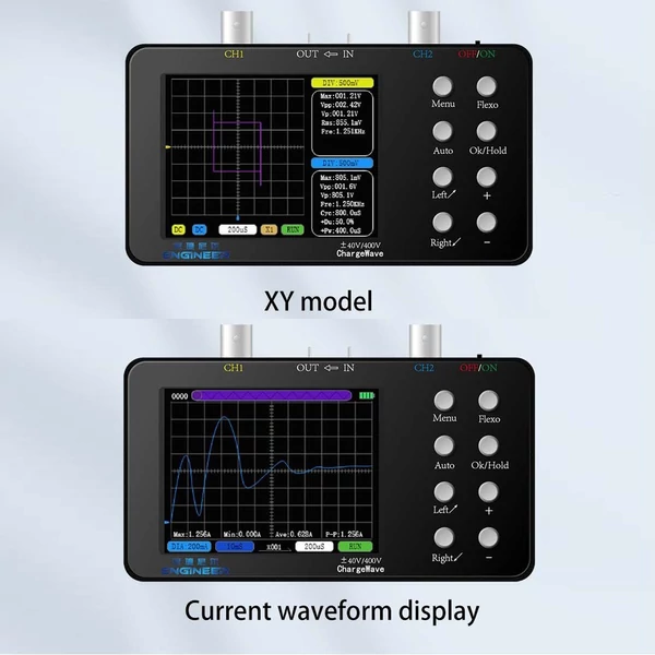 Kompakt hordozható digitális oszcilloszkóp 50M mintavételezési frekvencia 10m analóg sávszélesség Lissajous minták 6A áram hullámforma mérés kétcsatornás - host + USB kábel + 2db nagyfeszültségű szonda
