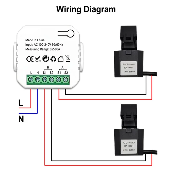 Tuya Wifi intelligens energiamérő napelemes PV rendszer áramtermelés fogyasztás kétirányú felügyeleti mérő APP vezérlő tápmonitor 1 CT-vel