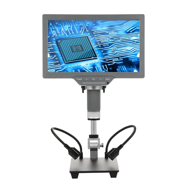 Digitális mikroszkóp 10,1 hüvelykes IPS képernyős TV-vel elektronikus javító érmemikroszkóphoz IR távirányítóval, USB-kábellel, talppal és fém konzollal
