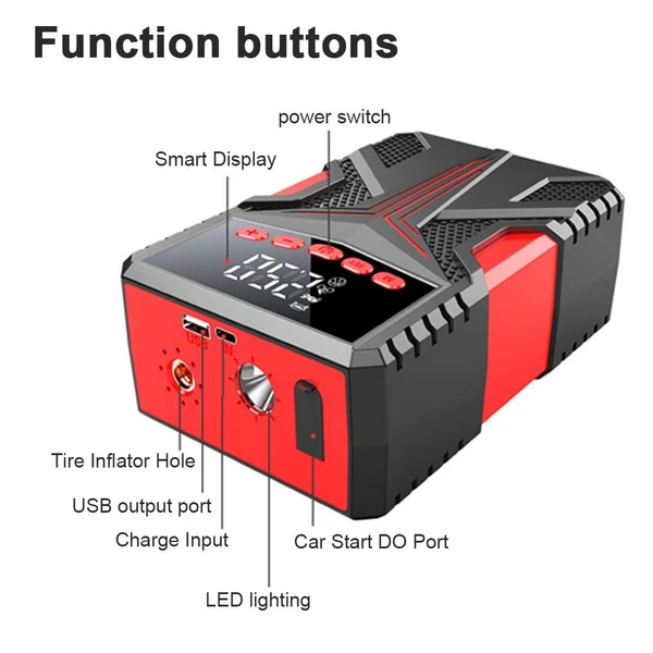 Többfunkciós indítómotor 1500 A Peaks akkumulátor-erősítő tápegységgel és 150 PSI digitális gumiabroncs-felfújó LED-es fényű Power Bank funkcióval (normál klip)