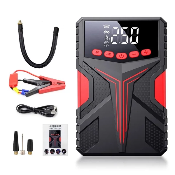 Többfunkciós indítómotor 1500 A Peaks akkumulátor-erősítő tápegységgel és 150 PSI digitális gumiabroncs-felfújó LED-es fényű Power Bank funkcióval (intelligens klip)