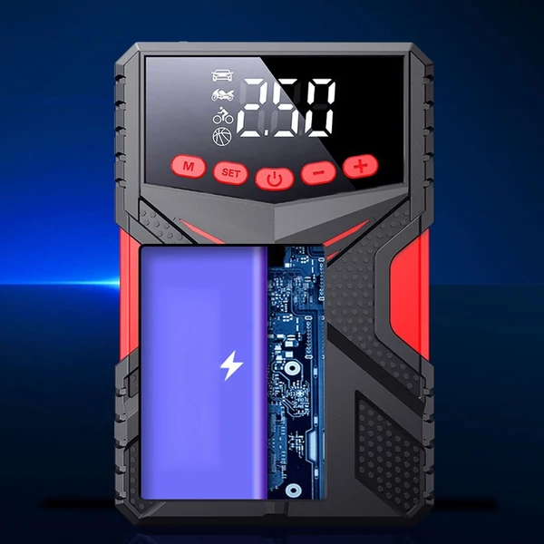 Többfunkciós indítómotor 1500 A Peaks akkumulátor-erősítő tápegységgel és 150 PSI digitális gumiabroncs-felfújó LED-es fényű Power Bank funkcióval (intelligens klip)