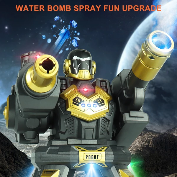 JC09 2,4G távirányítós robot négykerék-meghajtású vízbomba spray-robot játék fényzenével (2 távirányító) - Arany