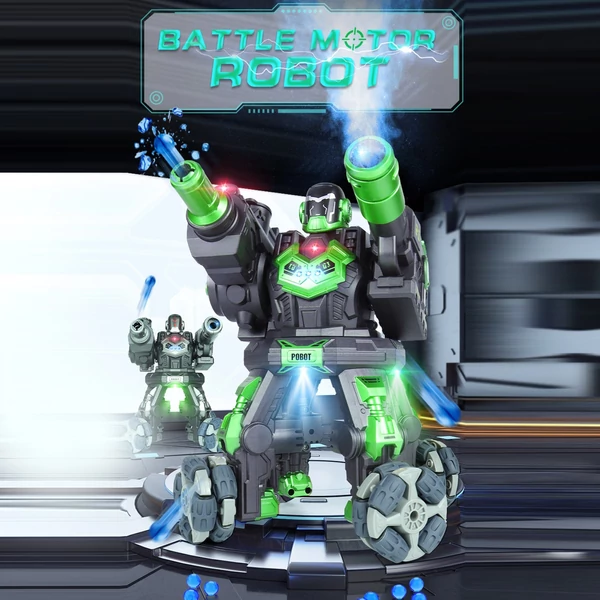 JC09 2,4G távirányítós robot négykerék-meghajtású vízbomba spray-robot játék fényzenével (2 távirányító) - Zöld