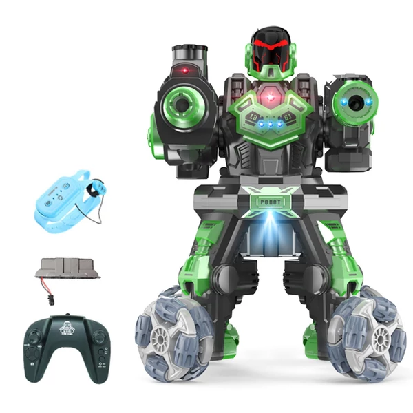 JC09 2,4G távirányítós robot négykerék-meghajtású vízbomba spray-robot játék fényzenével (2 távirányító) - Zöld