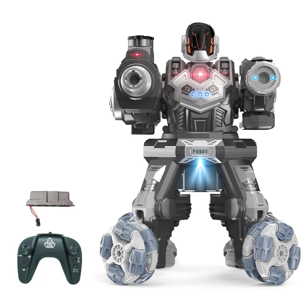 JC09 2,4G távirányítós robot négykerék-meghajtású vízbomba spray-robot játék fényzenével (1 távirányító) - Ezüst