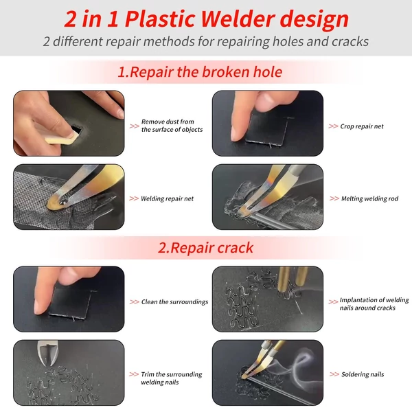 150 W-os műanyag hegesztő 2 az 1-ben kézi forró tűzőgép - Piros