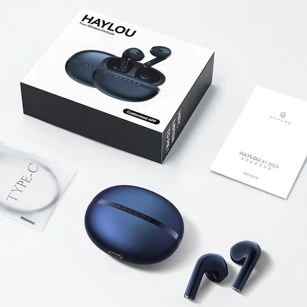 HAYLOU X1 2023 True Wireless BT 5.3 félfülbe helyezhető sportfülhallgató érintésvezérléssel, töltőtokkal IPX4 vízálló - Sötét kék