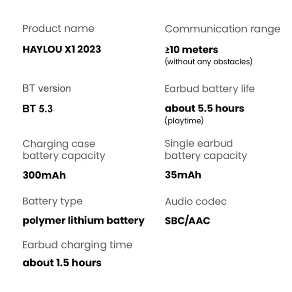 HAYLOU X1 2023 True Wireless BT 5.3 félfülbe helyezhető sportfülhallgató érintésvezérléssel, töltőtokkal IPX4 vízálló - Sötét szürke