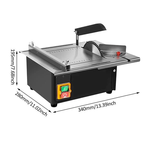 2500W 340mm*280mm Famegmunkáló asztali fűrész rozsdamentes acél asztallap szögvonalzóval és állítható hátlappal