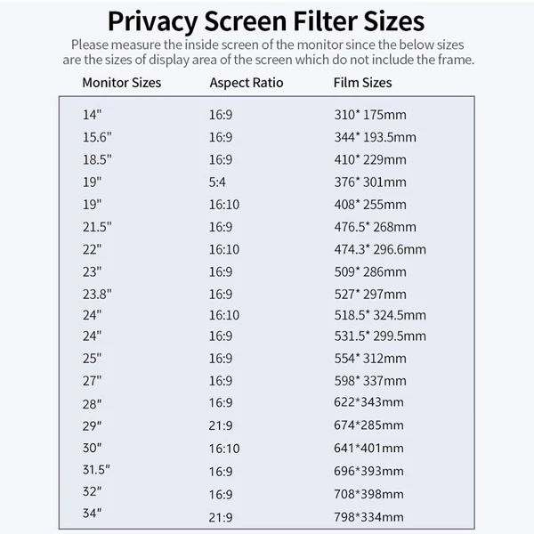 Golden Privacy képernyőszűrő, megfordítható, nagy áteresztőképességű, 30°-os, láthatatlan UV-álló, tükröződésmentes film 32" monitorhoz - 16:9 képarány