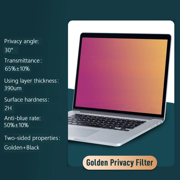 Golden Privacy képernyőszűrő, megfordítható, nagy áteresztőképességű, 30°-os, láthatatlan UV-álló, tükröződésmentes film 23,8" monitorhoz - 16:9 képarány