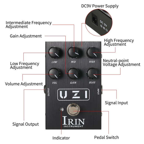 IRIN gitáreffektus pedál Heavy Rock torzítás effekt szimulátor - UZI