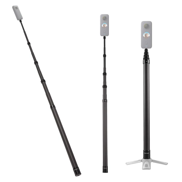 Camnoon 3 méteres teleszkópos szelfi bottal ellátott szénszálas állvány, 4 részes 1/4 hüvelykes csavarral, INSTA360 X2/X3 kompatibilis