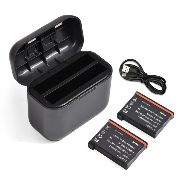 Akkumulátortöltő 2 akkumulátorcsatornás töltődobozzal, USB-portos zsebtöltő tokkal, 1800 mAh-s akkumulátorokkal, Insta360 X3 kompatibilis
