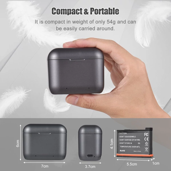 Akkumulátortöltő 2 akkumulátorcsatornás töltődobozzal, USB-portos zsebtöltő tokkal, 1800 mAh-s akkumulátorokkal, Insta360 X3 kompatibilis