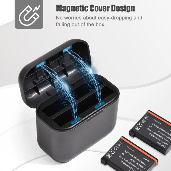 Akkumulátortöltő 2 akkumulátorcsatornás töltődobozzal, USB-portos zsebtöltő tokkal, 1800 mAh-s akkumulátorokkal, Insta360 X3 kompatibilis