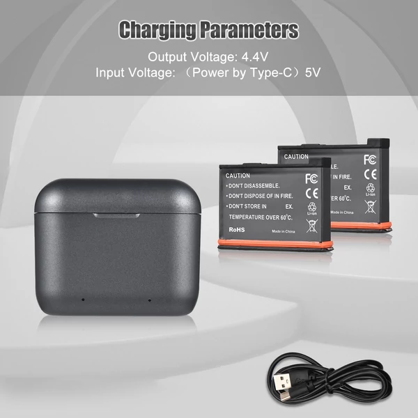 Akkumulátortöltő 2 akkumulátorcsatornás töltődobozzal, USB-portos zsebtöltő tokkal, 1800 mAh-s akkumulátorokkal, Insta360 X3 kompatibilis