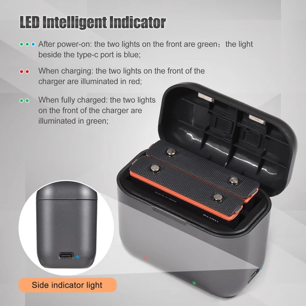 Akkumulátortöltő 2 akkumulátorcsatornás töltődobozzal, USB-portos zsebtöltő tokkal, 1800 mAh-s akkumulátorokkal, Insta360 X3 kompatibilis