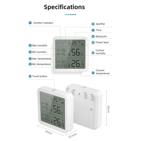Intelligens BT vezeték nélküli hőmérséklet- és páratartalom-érzékelő