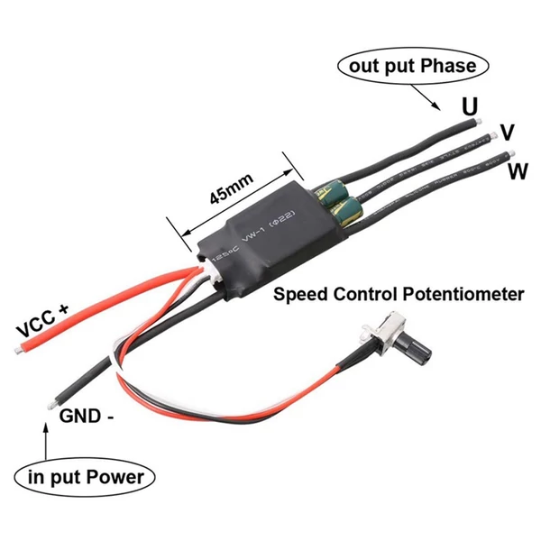 DC 7-24V 200W BLDC 3 fázisú kefe nélküli ESC motor meghajtó Hallless egyenáramú motor meghajtó tábla fordulatszám szabályozó potenciométerrel