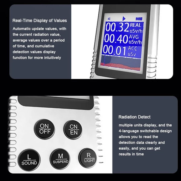 Kézi hordozható nukleáris sugárzás érzékelő digitális LCD kijelző Többfunkciós radioaktív Geiger számláló - Ezüst